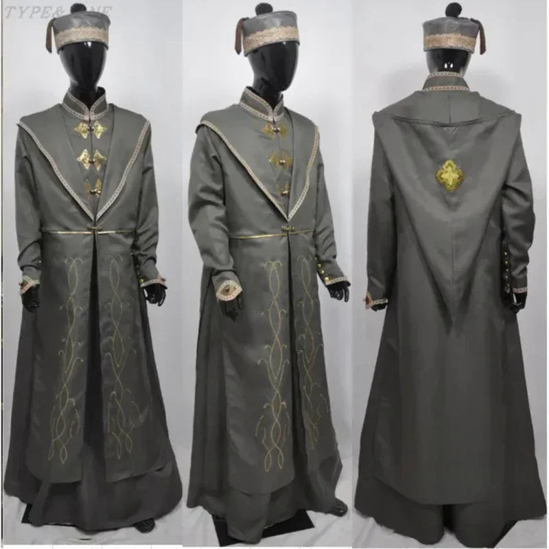 Costume de Dumbledore Gris-Vert à Broderies Dorées