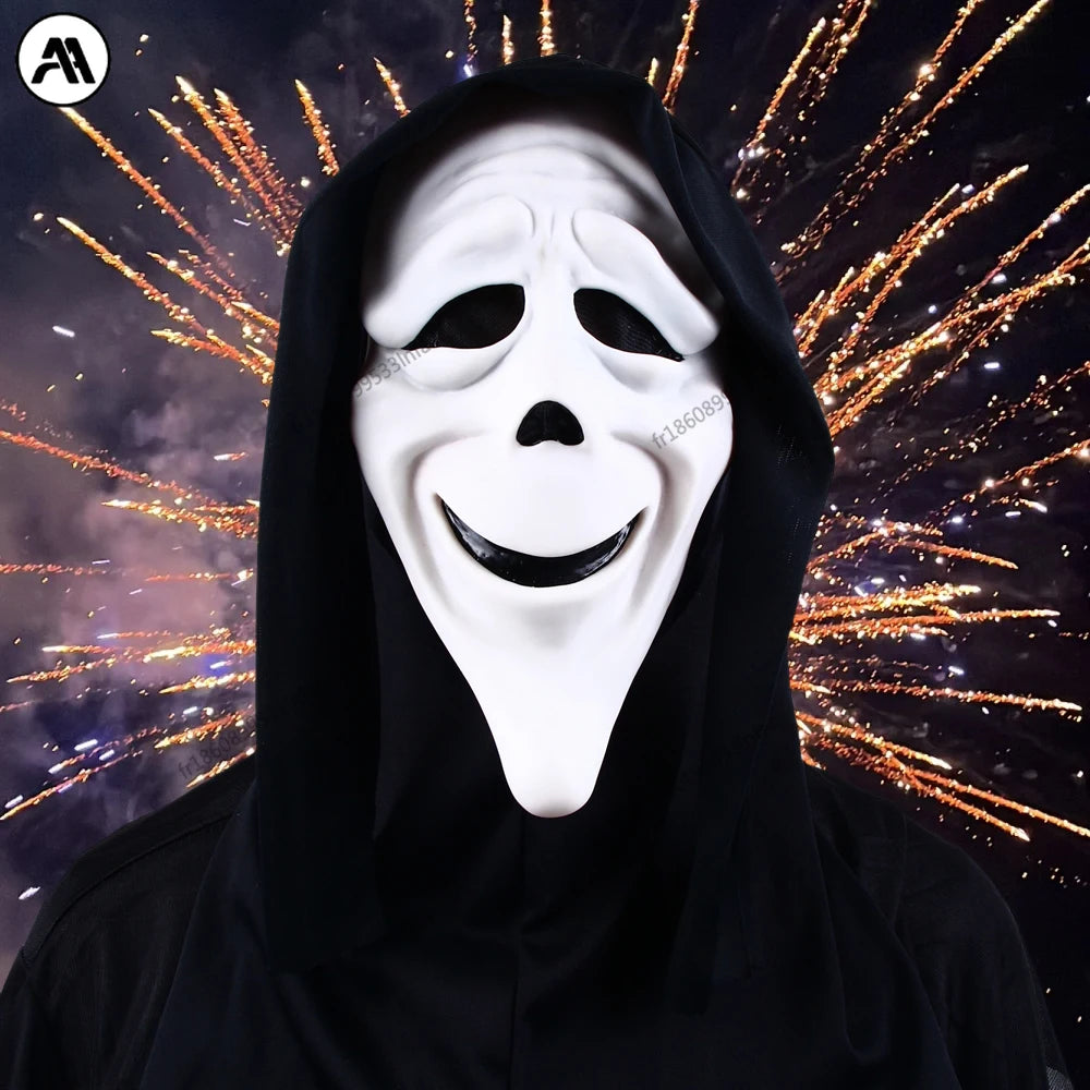 Masque d'Horreur Ghostface Blanc à Capuche Noire