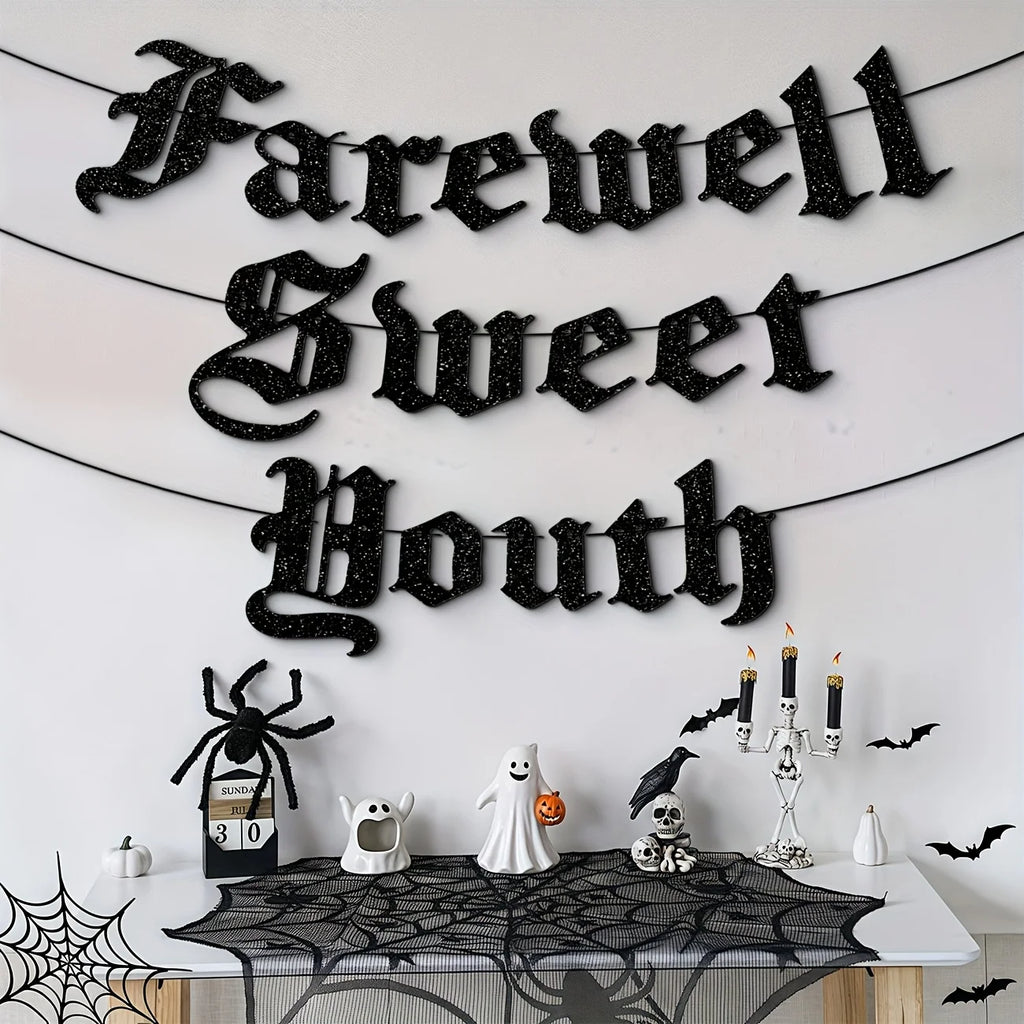 Bannière de Fête Gothic Noire Pailletée "Farewell Sweet Youth"