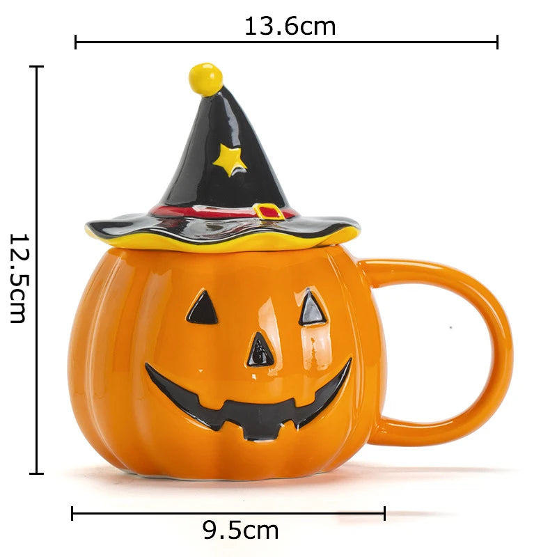 Mug en Céramique Citrouille avec Chapeau Noir