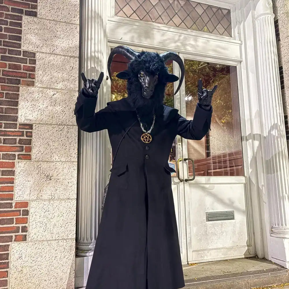 Masque de Bouc Noir en Fausse Fourrure à Cornes