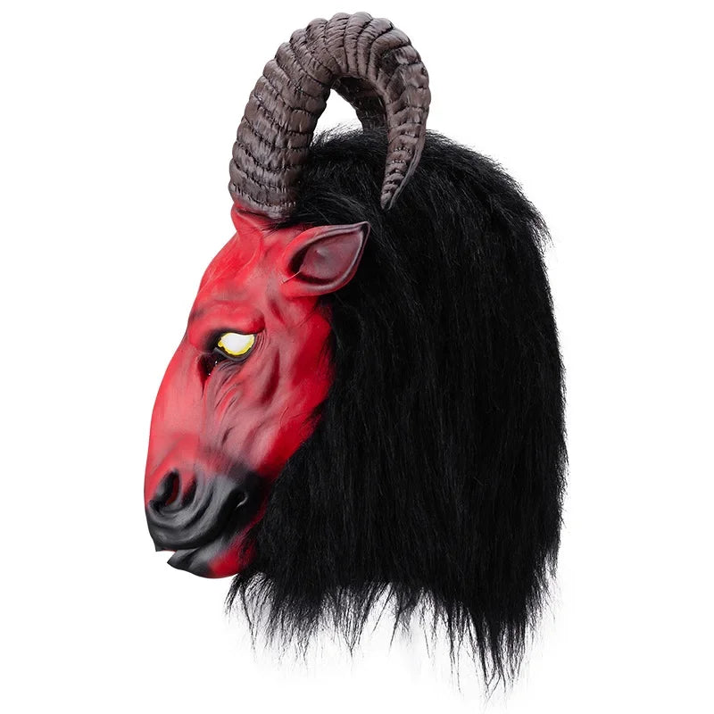 Masque de Chèvre Démone Rouge aux Cornes et Crinière Noire
