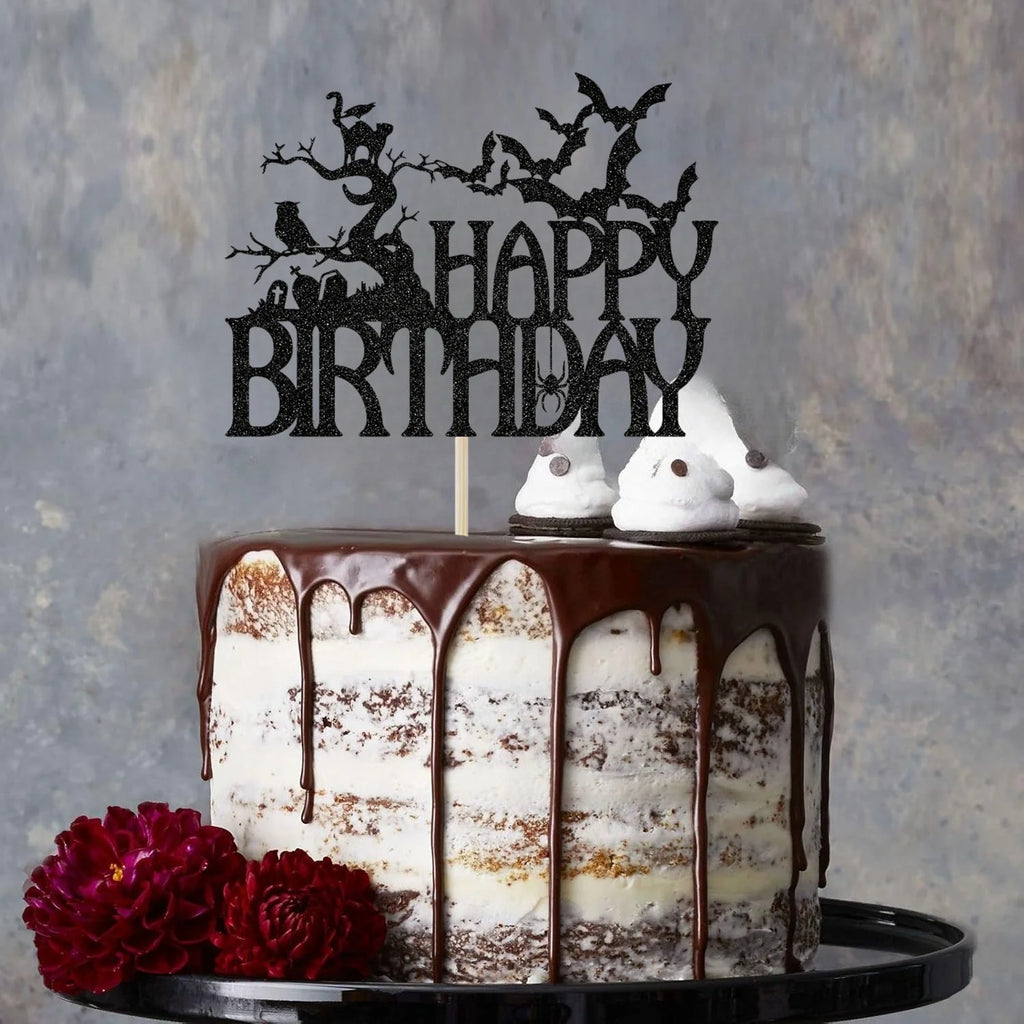 Cake Topper Anniversaire Halloween Noir Pailleté