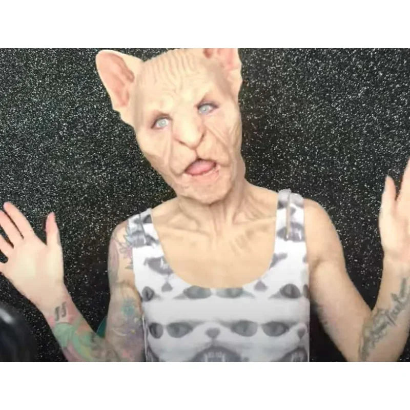 Masque en Latex Tête Complète de Chat Sphynx Réaliste