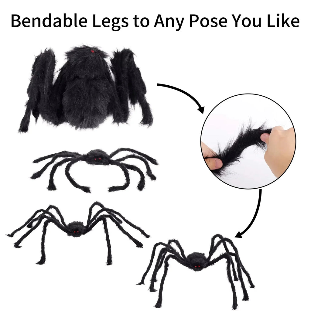 Araignée Géante Noire aux Yeux Rouges et Toile Blanche