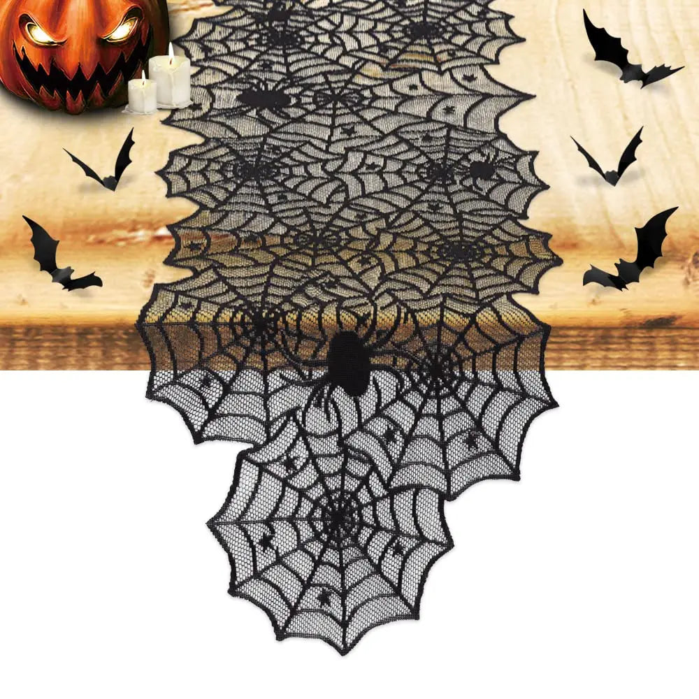 Chemin de Table en Dentelle Noire avec Araignées