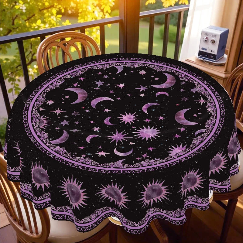 Nappe Ronde Noire Céleste à Bordure Ornée Violette