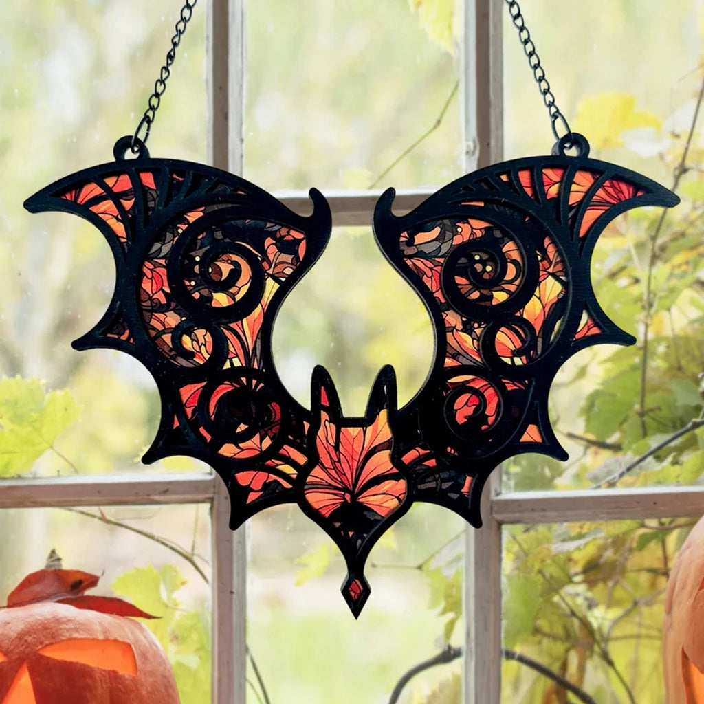 Attrape-Soleil Chauve-Souris aux Motifs Vitrail Vifs