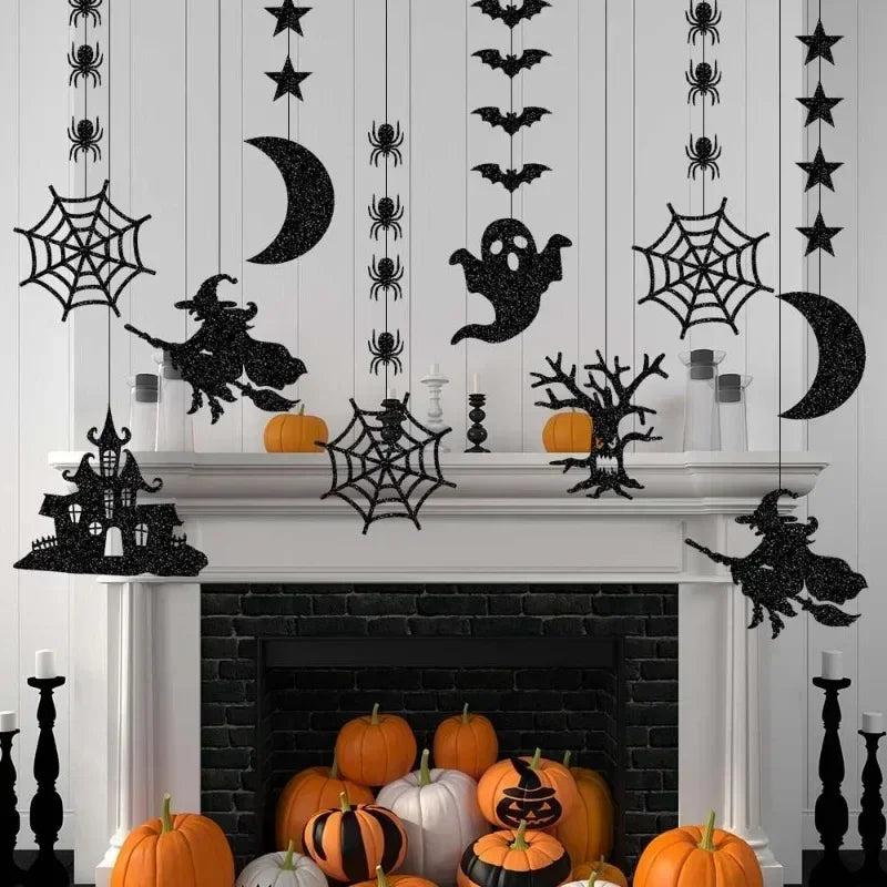 Décorations Suspendues d'Halloween à Paillettes Noires