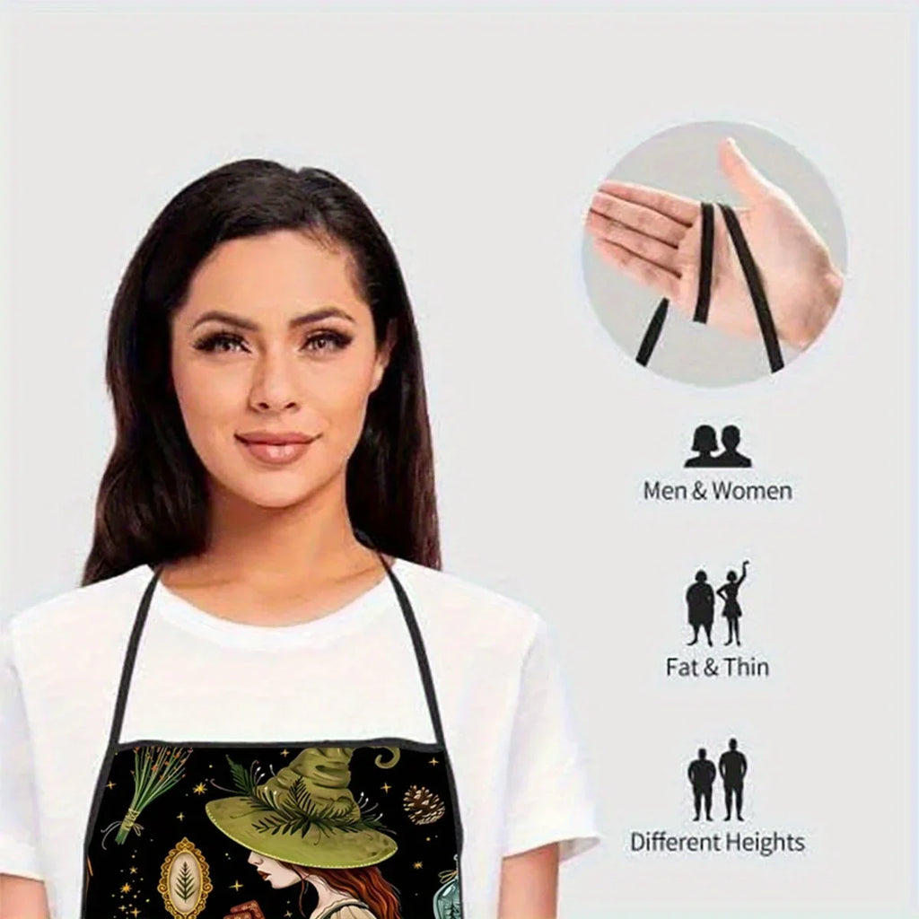 Tablier de Cuisine à Motif Sorcière et Lunes Mystiques