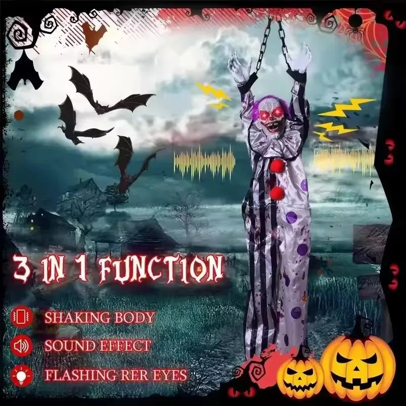 Clown Halloween Horrible Suspendu Sonore à Yeux Rouges