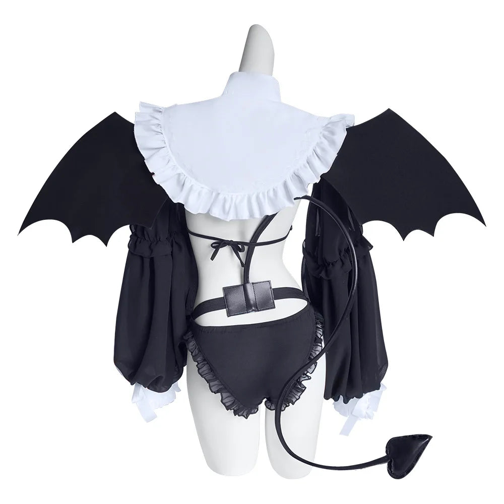 Ensemble Lingerie Diablesse à Ailes Noires et Col
