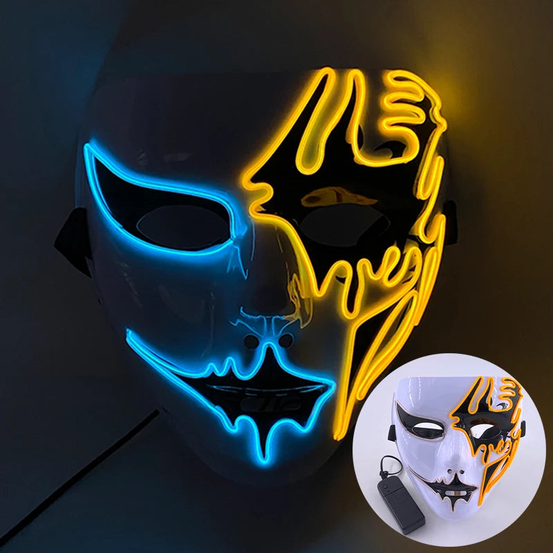 Masque Lumineux Horreur Purge Vert et Jaune Fluo