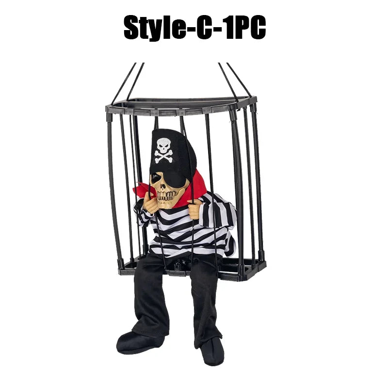 Squelette Prisonnier d'Halloween en Cage Lumineux