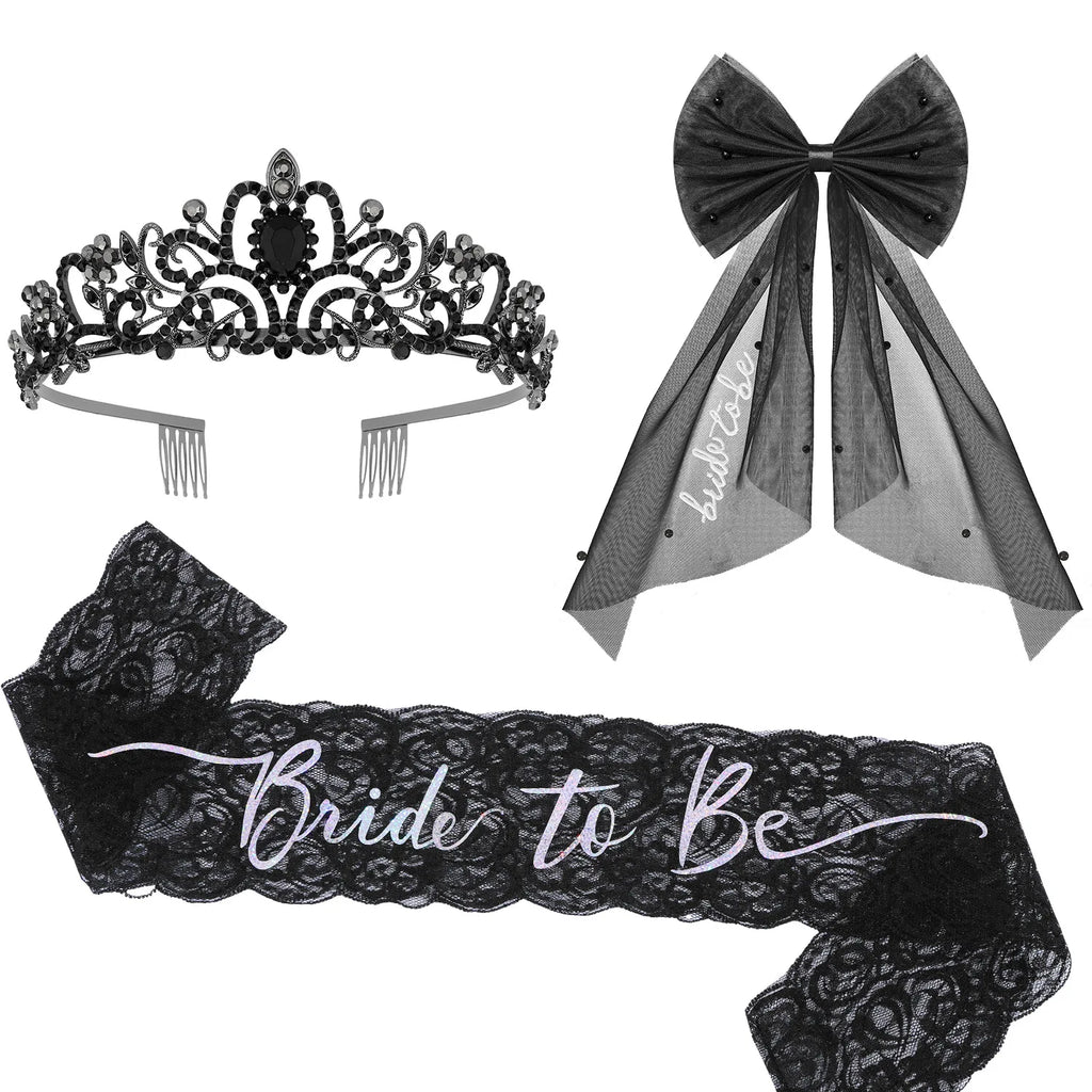Kit de Mariée Gothique Noir Voile Tiare et Écharpes