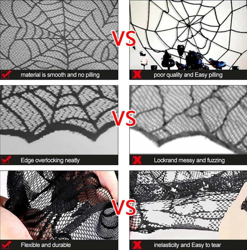 Set de Table d'Halloween en Toile d'Araignée Noire