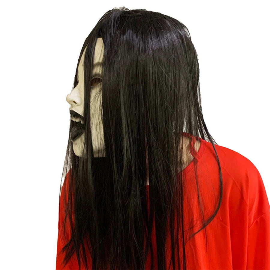 Masque d'Horreur Fantôme aux Cheveux Noirs Longs