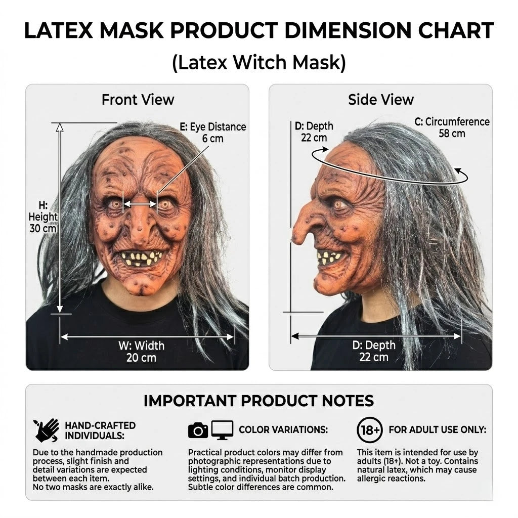 Masque de Sorcière Grotesque en Latex à Cheveux Gris