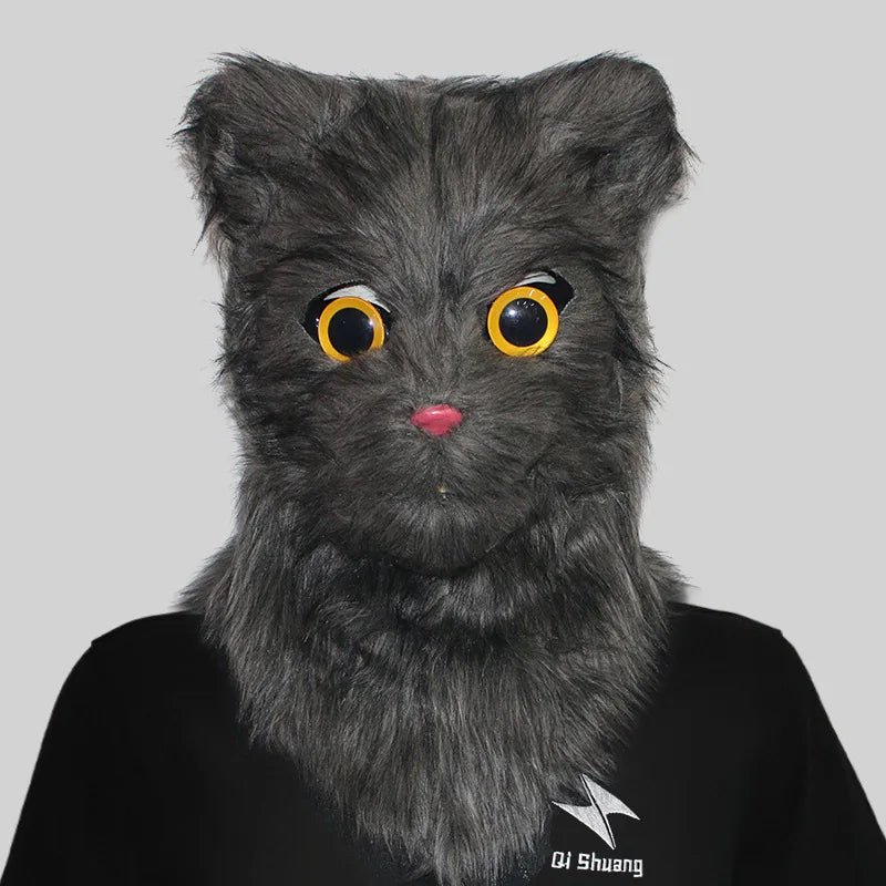 Masque de Chat en Fausse Fourrure Orange et Blanc
