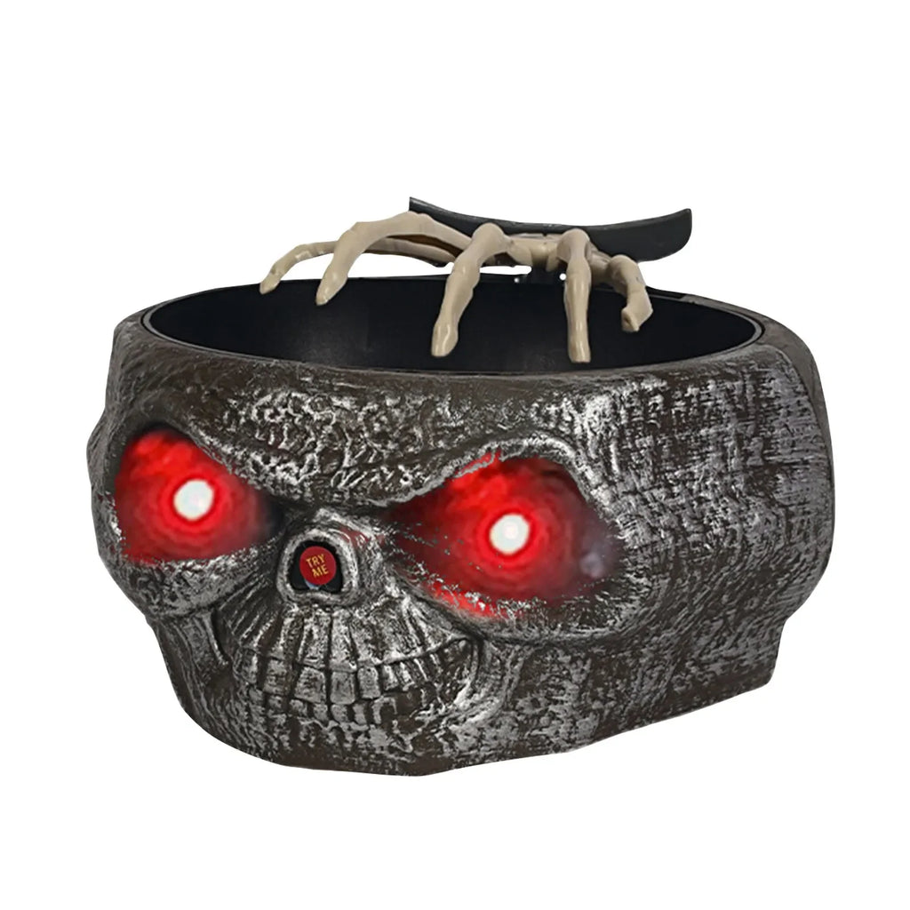 Seau Crâne Halloween avec Yeux Lumineux et Main Squelette