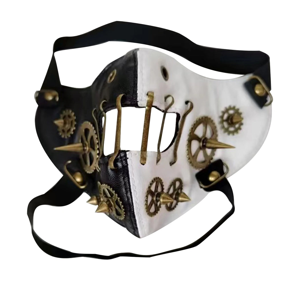 Masque Bicolore Steampunk à Clous et Engrenages
