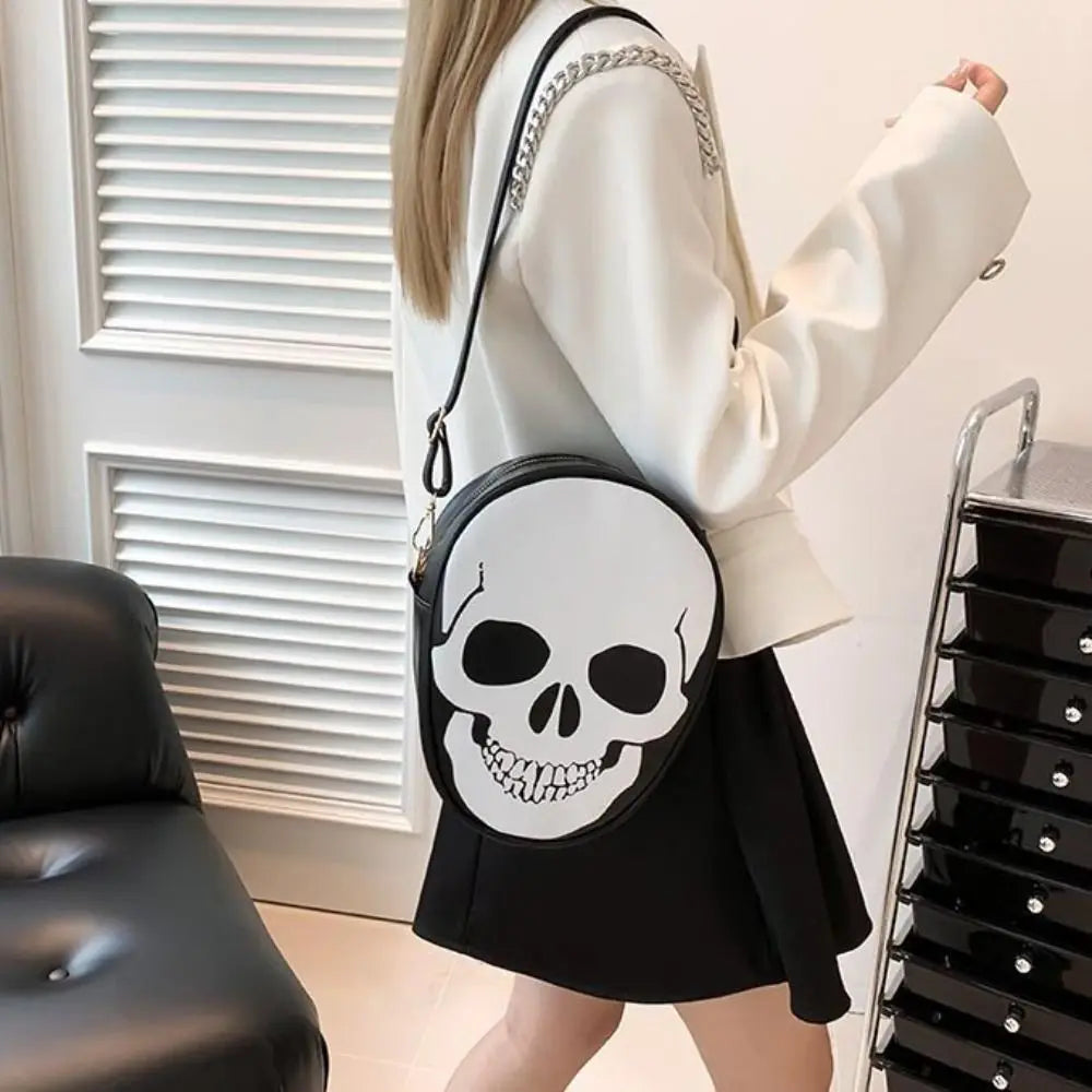 Sac à Bandoulière Rond Tête de Mort Noir et Blanc
