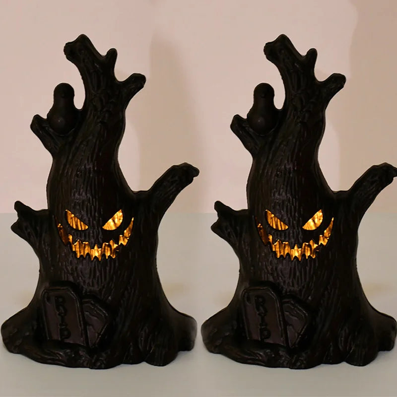 Arbre Lumineux d'Halloween avec Visage Effrayant et LED