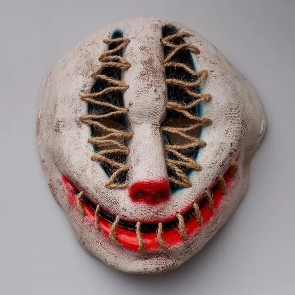 Masque d'Horreur Clown Cousu en Corde Effet Vieilli
