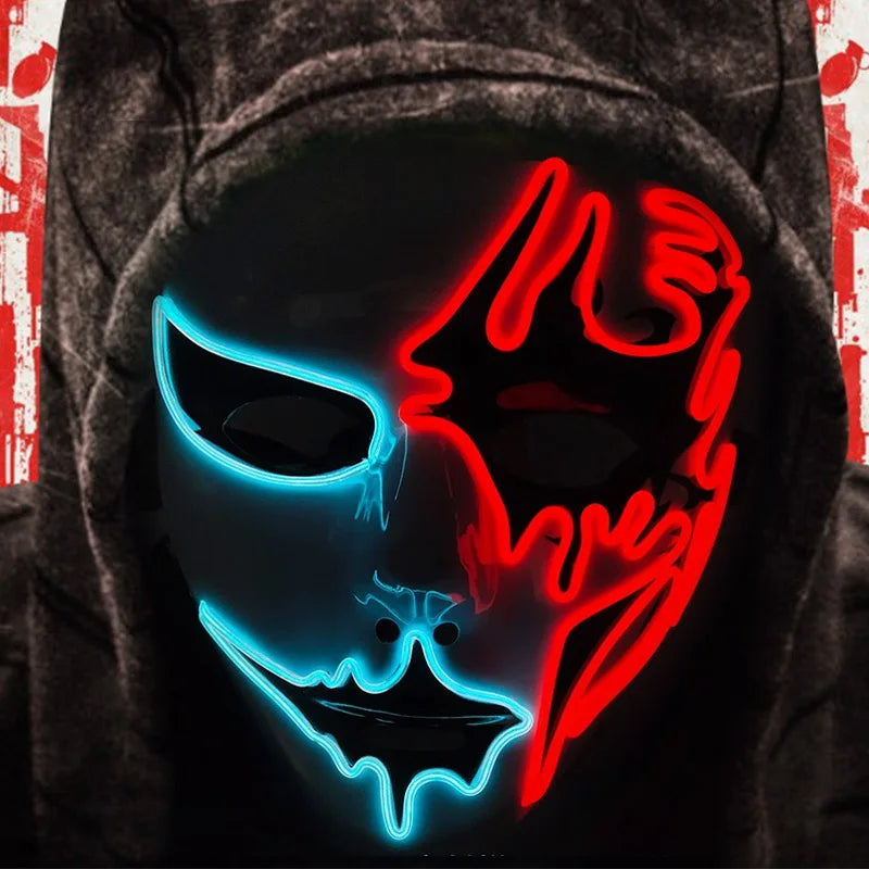 Masque Lumineux Horreur Purge Vert et Jaune Fluo