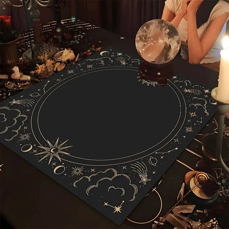 Tapis de Divination Astrologique Noir et Doré