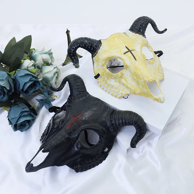 Masque Tête de Mort Cornue Vieillie d'Halloween