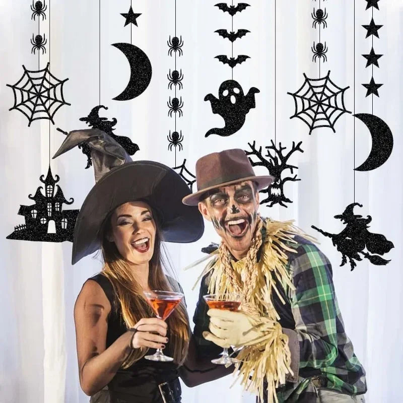 Décorations Suspendues d'Halloween à Paillettes Noires