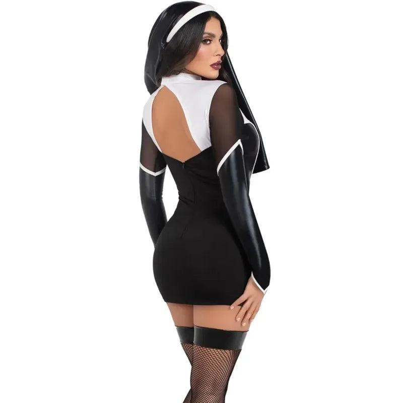 Déguisement de Nonne Sexy à Croix et Faux Cuir