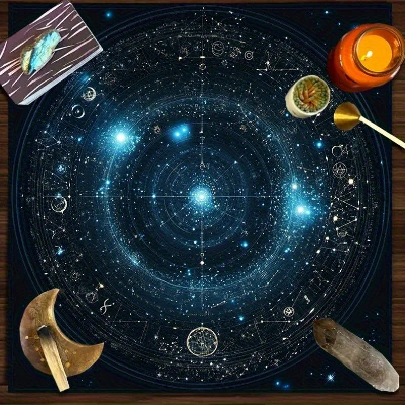 Tapis de Divination Astrologique Noir et Doré