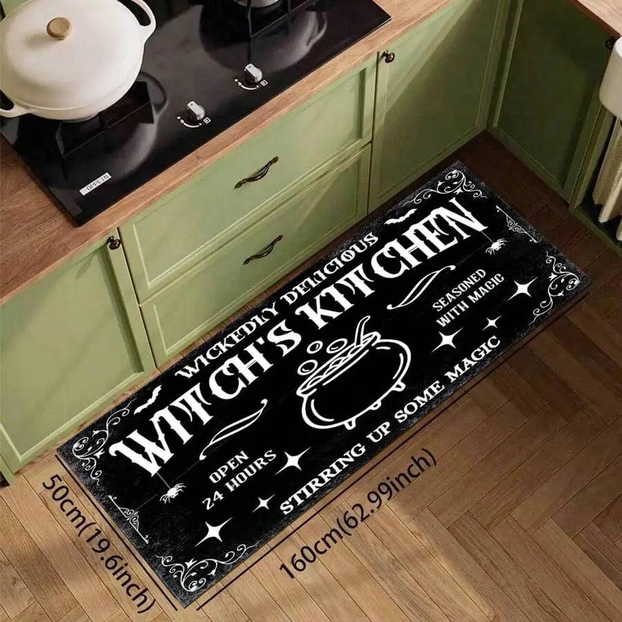 Tapis de Cuisine Noir "Witch's Kitchen" à Chaudron