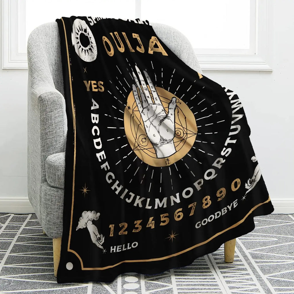 Couverture Polaire Gothique Noire et Blanche Ouija