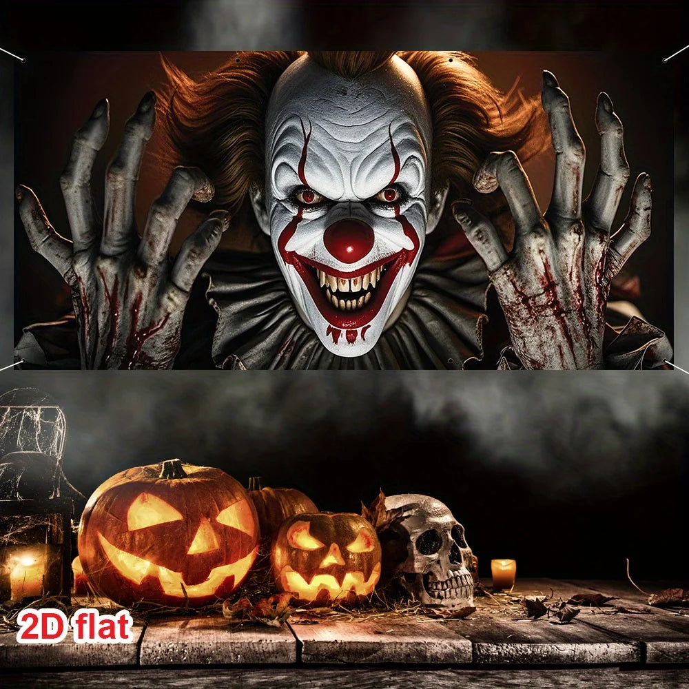 Bannière de Garage Clown Horreur aux Mains Ensanglantées