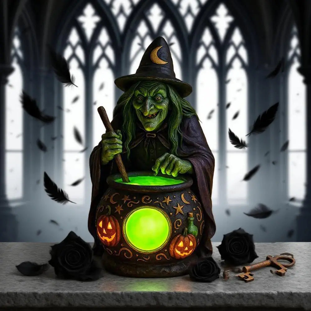 Figurine de Sorcière Verte au Chaudron Lumineux