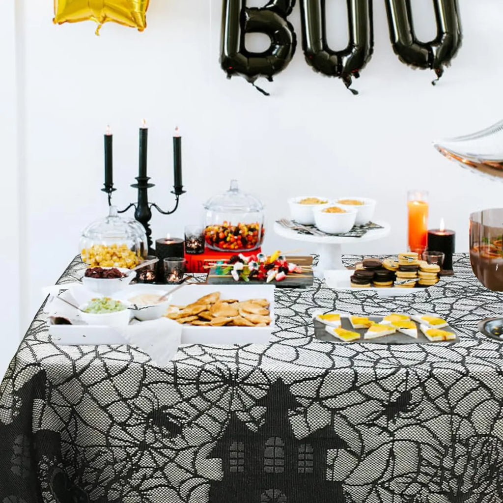 Nappe Halloween en Dentelle Noire Toile d'Araignée