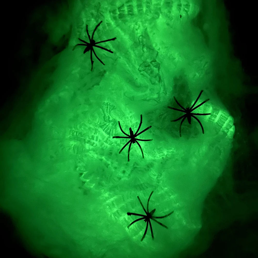 Toile d'Araignée Luminescente Verte avec Araignées