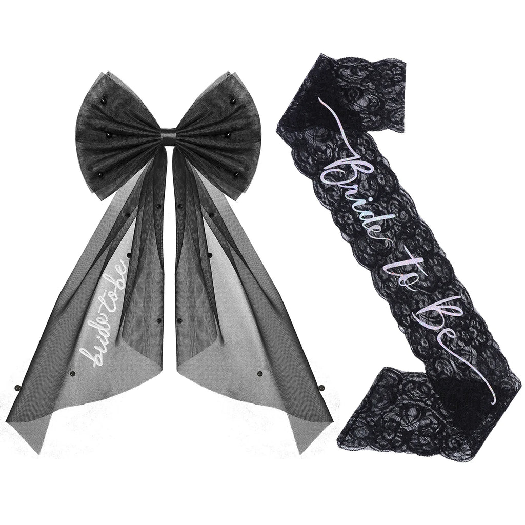 Kit de Mariée Gothique Noir Voile Tiare et Écharpes