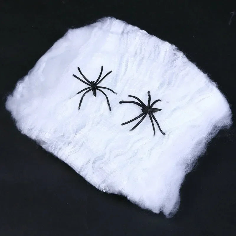 Toile d'Araignée Blanche Extensible avec Araignées