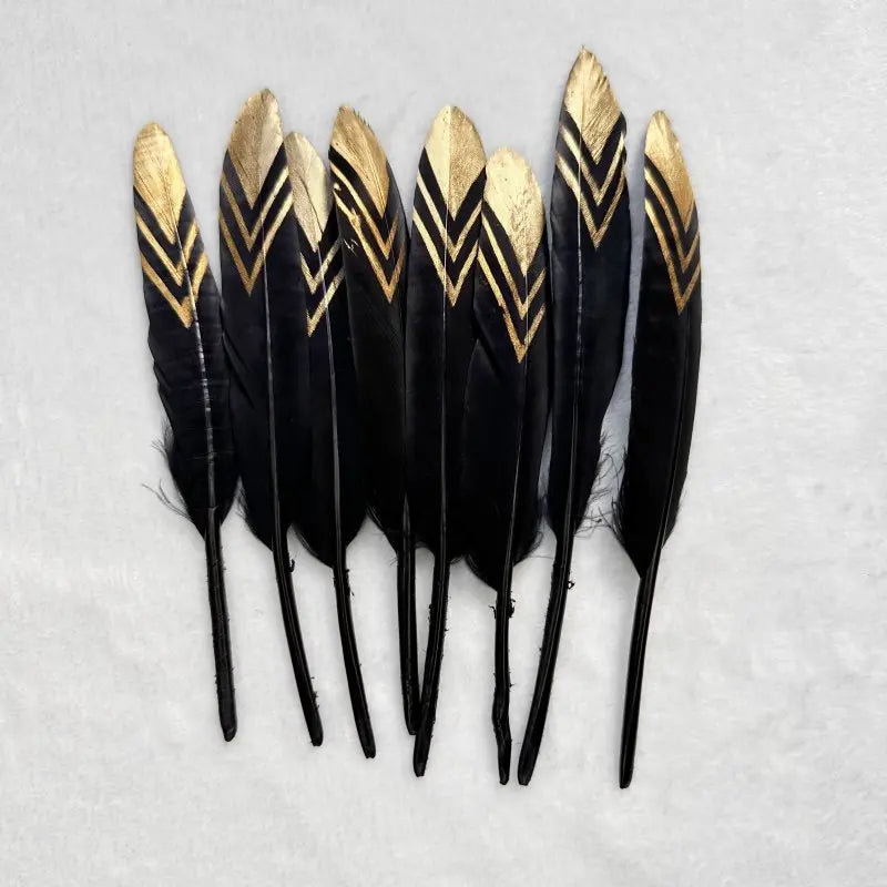 Plumes Décoratives Noires à Motif Crânes Blancs