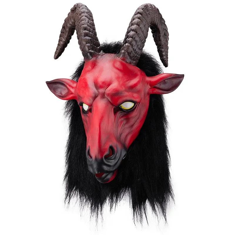 Masque de Chèvre Démone Rouge aux Cornes et Crinière Noire
