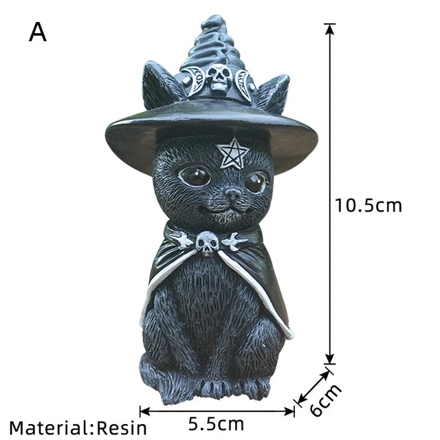 Statuettes Chats Gothiques Noirs à Pentagramme en Résine