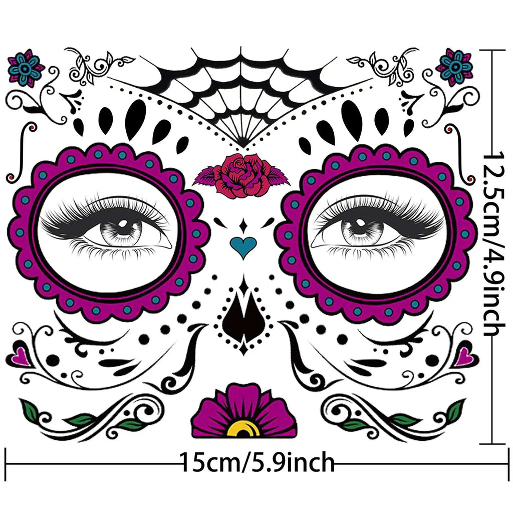 Tatouage Temporaire de Visage Calavera Fleuri