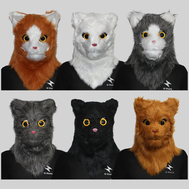 Masque de Chat en Fausse Fourrure Orange et Blanc