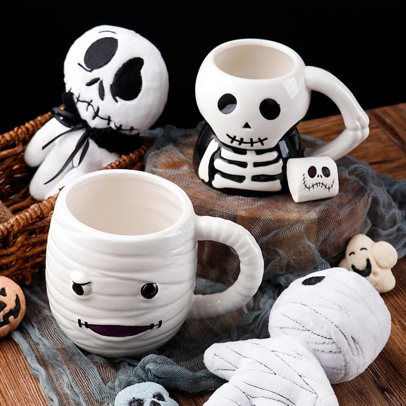 Mug en Céramique Squelette d'Halloween Noir et Blanc