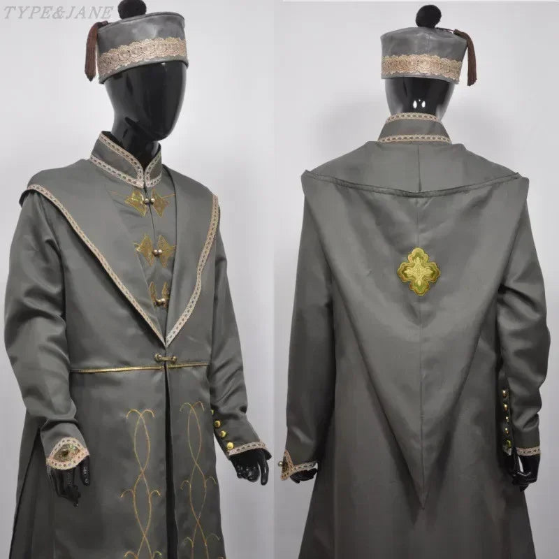 Costume de Dumbledore Gris-Vert à Broderies Dorées