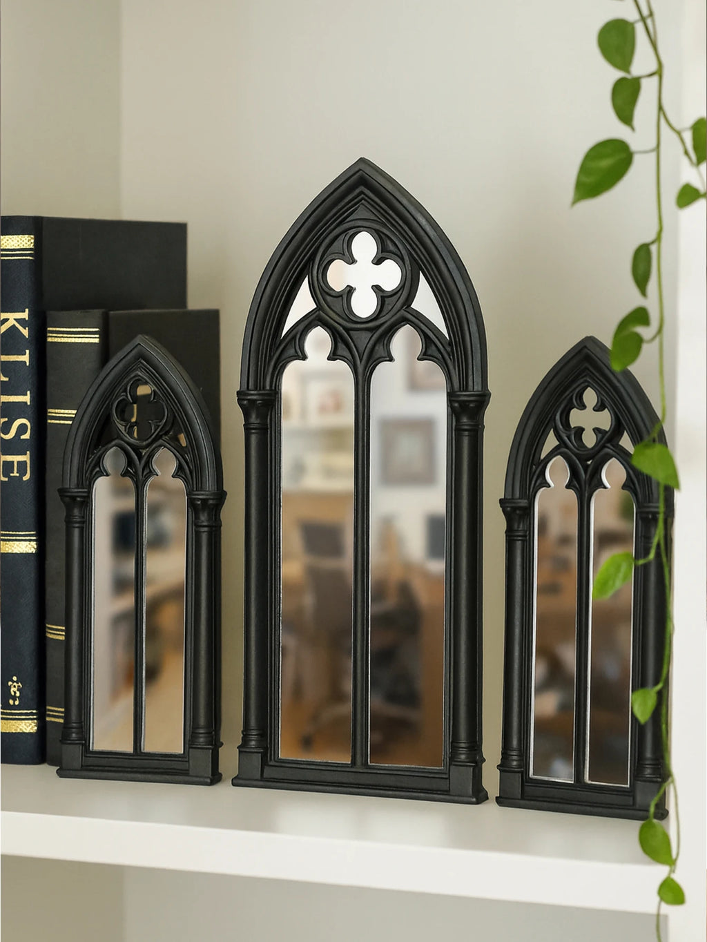 Set de Miroirs Gothiques Noirs à Trèfle
